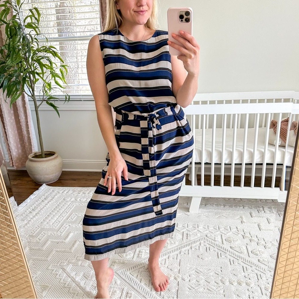 No. 6 Navy and Cream Striped Midi Dress